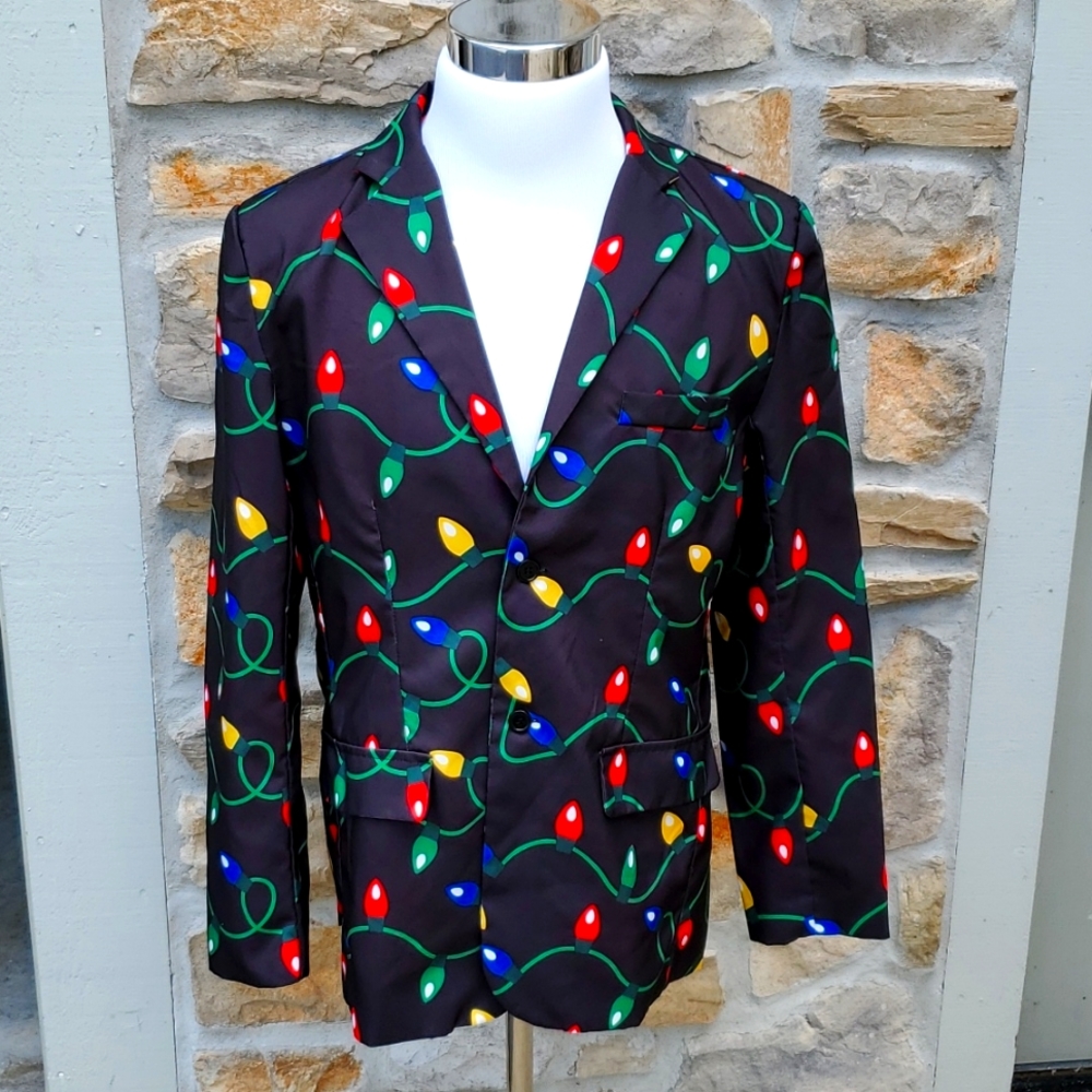 CHRISTMAS BLAZER MENS M LIGHT BULBS SPORT COAT HOLIDAY JACKET DEC. 25th LIGHTS
